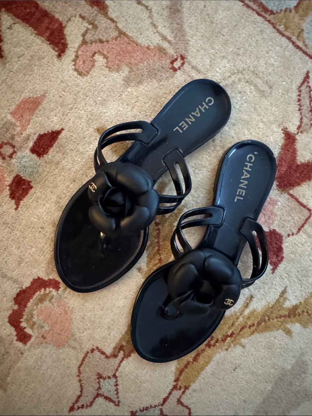 Chanel Black Camellia Jelly Slide Sandals